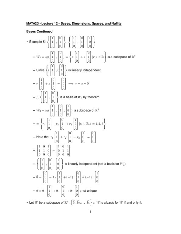 MATA23H3 Lecture Notes - Lecture 12: Row And Column Spaces, Gaussian Elimination, A127 Road thumbnail