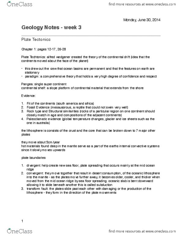 ENVS 1050 Chapter 3: Geology Notes - week 3 thumbnail