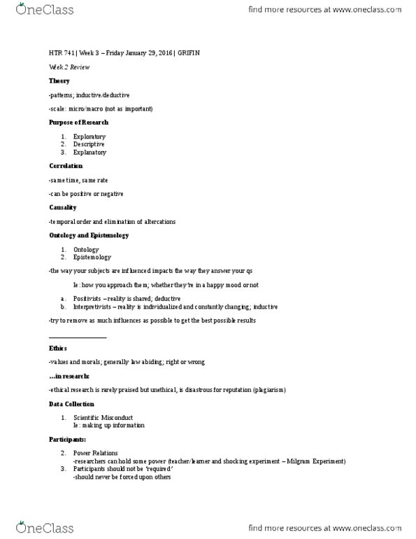 HTR 741 Lecture Notes - Lecture 3: Milgram Experiment thumbnail