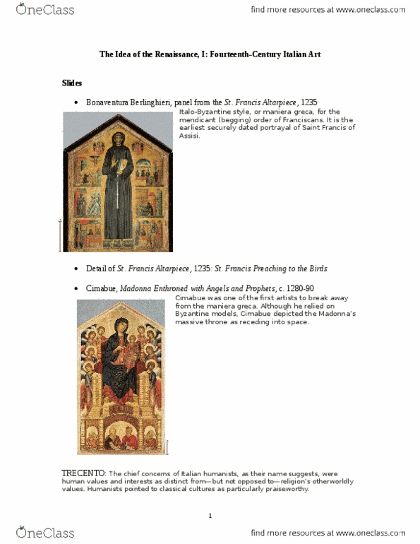 CAS AH 112 Lecture Notes - Lecture 1: Cimabue, Filippo Villani, Enrico Degli Scrovegni thumbnail
