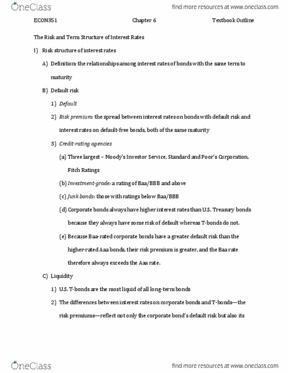 ECON 351 Chapter Notes - Chapter 6: Liquidity Premium, Yield Curve, Credit Risk thumbnail