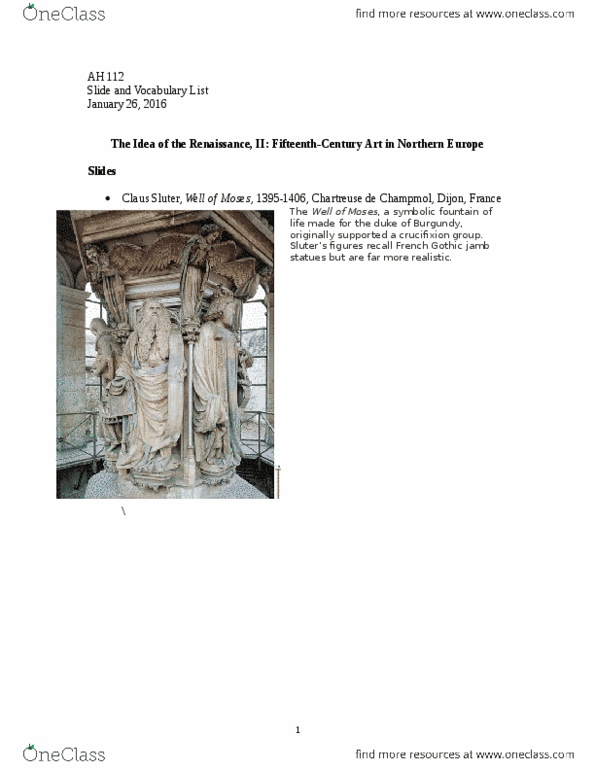 CAS AH 112 Lecture Notes - Lecture 2: Champmol, Jan Van Eyck, Ghent Altarpiece thumbnail