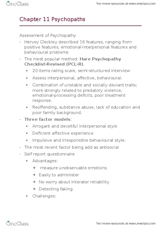 PSYC 3020 Lecture Notes - Lecture 7: Hervey M. Cleckley, Antisocial Personality Disorder, Psychopathy thumbnail