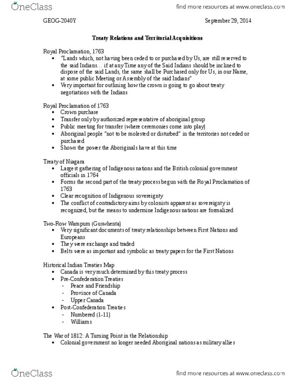 GEOG 2040Y Lecture Notes - Lecture 4: Numbered Treaties, Treaty 1, Campbell Scott thumbnail