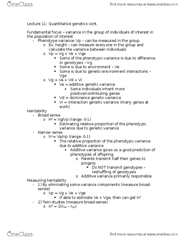BIOL 2030 Lecture Notes - Lecture 11: Quantitative Genetics, Twin Study, Heritability thumbnail