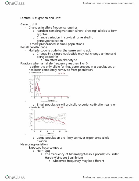 BIOL 2040 Lecture Notes - Lecture 5: Prentice Hall, Genetic Drift, Zygosity thumbnail