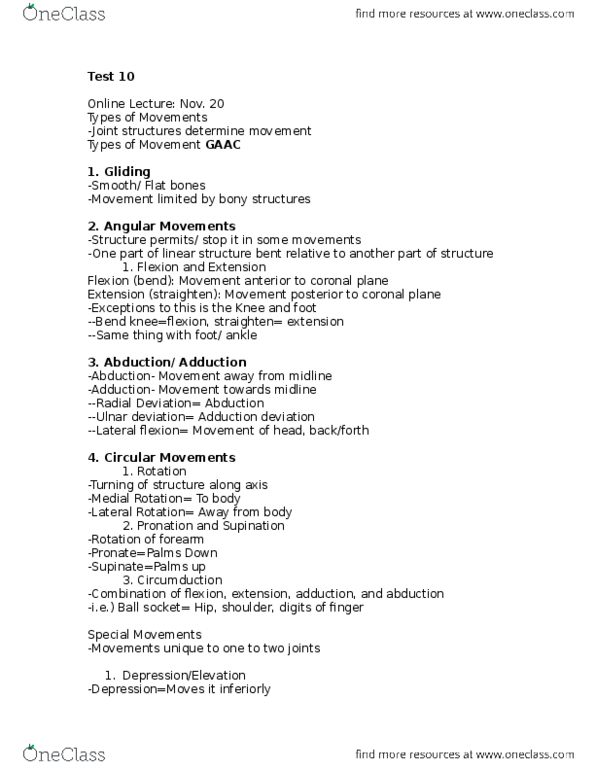 KINESIOL 1A03 Lecture Notes - Lecture 10: Coronal Plane, Synovial Fluid, Occipital Condyle thumbnail