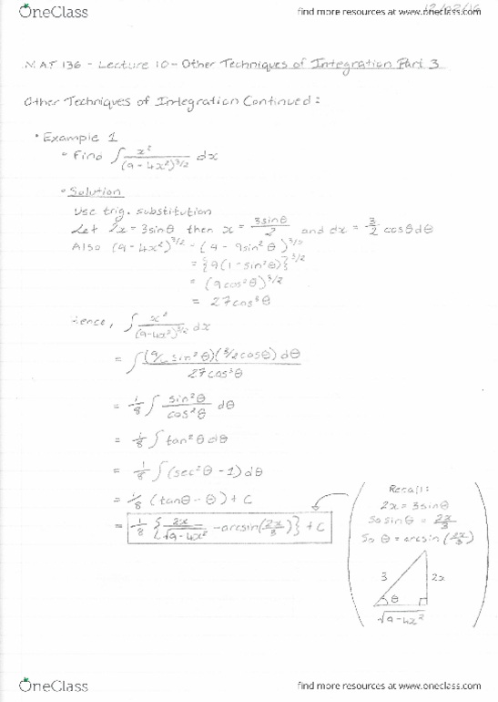 MAT136H1 Lecture Notes - Lecture 10: Inverse Trigonometric Functions, Horse Length, Partial Fraction Decomposition thumbnail