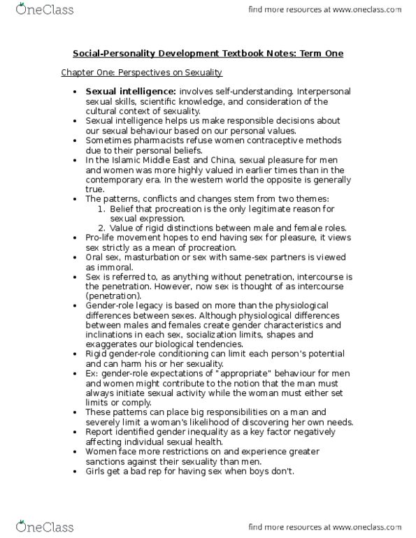 PSYC 3450 Chapter Notes - Chapter 1, 12, 13, 14 + Mandatory online readings.: Combined Oral Contraceptive Pill, Secondary Sex Characteristic, Open Marriage thumbnail