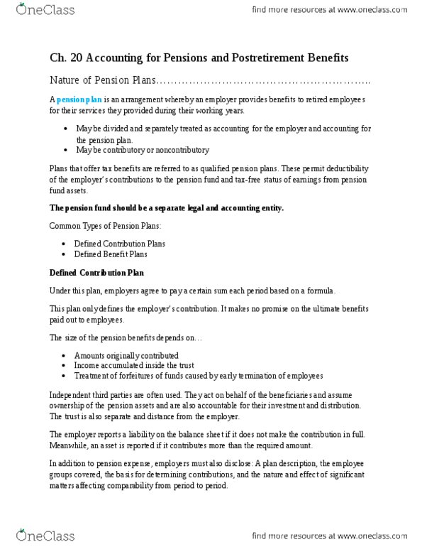 ACCT 3332 Chapter Notes - Chapter 20: Defined Contribution Plan, Pension, Deferred Compensation thumbnail