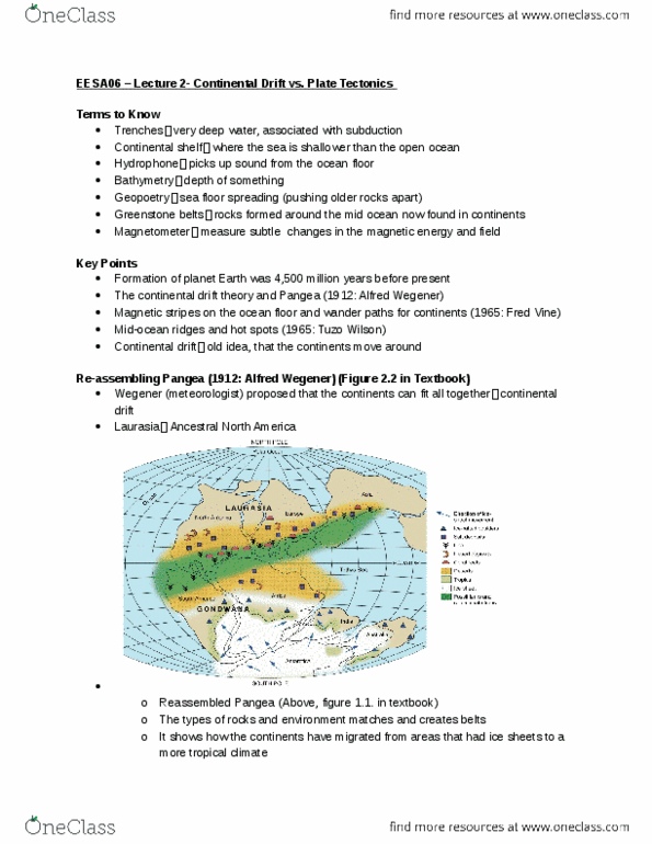 EESA06H3 Lecture Notes - Lecture 2: Seafloor Spreading, Continental Drift, Tethys Ocean thumbnail
