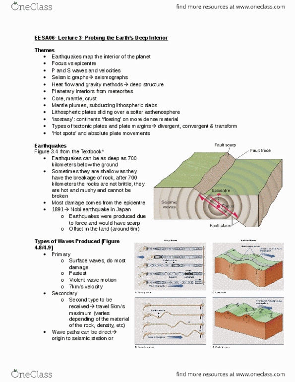 EESA06H3 Lecture Notes - Lecture 3: Rayleigh Wave, Wave Propagation, Epicenter thumbnail