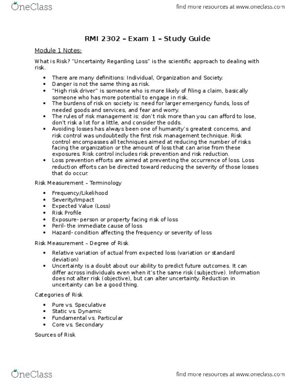 RMI-2302 Lecture Notes - Lecture 1: Moral Hazard, Retail Loss Prevention, Standard Deviation thumbnail