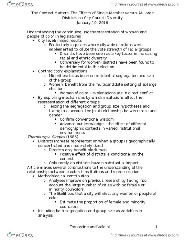 PSCI 3021 Chapter Notes - Chapter 1: Underrepresented Group, Face Validity, Stereotype thumbnail