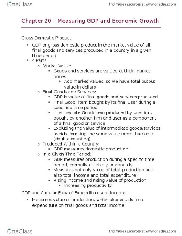 ECON102 Chapter Notes - Chapter 20: Final Good, Income Approach, Potential Output thumbnail