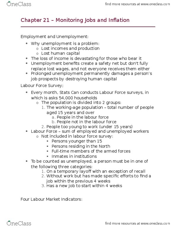ECON102 Chapter Notes - Chapter 21: Labour Force Survey, Gdp Deflator, Frictional Unemployment thumbnail