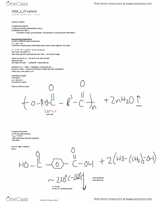 CHEM 4214 Lecture Notes - Lecture 4: Ethylene Glycol, Recycling Symbol, Ester thumbnail