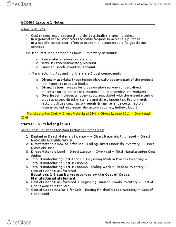 ACC 406 Lecture Notes - Lecture 1: Finished Good, Sig Sauer P226, Income Statement thumbnail