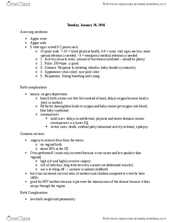 DEP 5057 Lecture Notes - Lecture 5: Apgar Score, Neonatal Intensive Care Unit, Breech Birth thumbnail