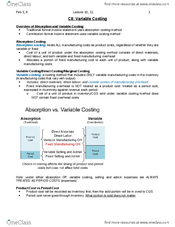 AFM102 Chapter Notes - Chapter 8: Variable Cost, Total Absorption Costing, Income Statement thumbnail