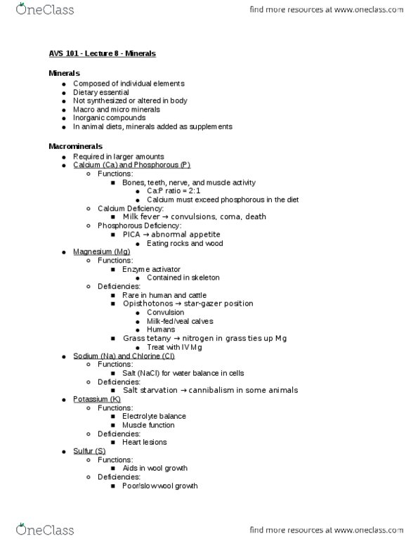 AVS 101 Lecture Notes - Lecture 8: Iron Supplement, Milk Fever, Enzyme Activator thumbnail