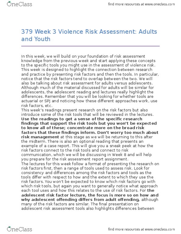 PSYC 379 Chapter Notes - Chapter 3: Risk Assessment, Psychopathy Checklist, Substance Abuse thumbnail