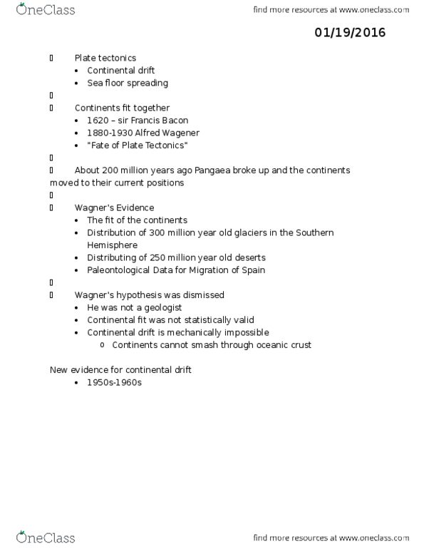 GEOL 240Lg Lecture Notes - Lecture 3: Francis Bacon, Continental Drift, Plate Tectonics thumbnail