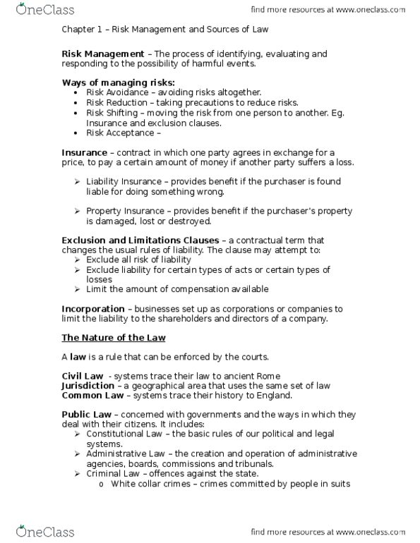 LAW 122 Lecture Notes - Lecture 1: Ultra Vires, Section 33 Of The Canadian Charter Of Rights And Freedoms, Settlor thumbnail