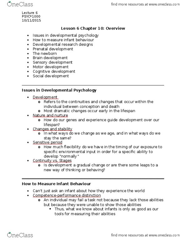 PSYC 1000 Lecture Notes - Lecture 6: Developmental Psychology, Prenatal Development, Evoked Potential thumbnail