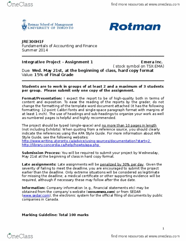 RSM219H1 Lecture Notes - Lecture 1: Emera, Calibri, Financial Statement thumbnail