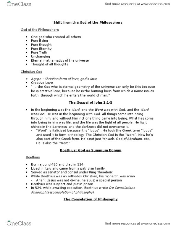 THEO 298 Lecture Notes - Lecture 4: The Consolation Of Philosophy, Arianism, Burning Bush thumbnail