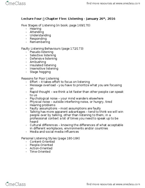 COMM 1P96 Lecture Notes - Lecture 4: Johari Window, Eye Contact, Interpersonal Communication thumbnail