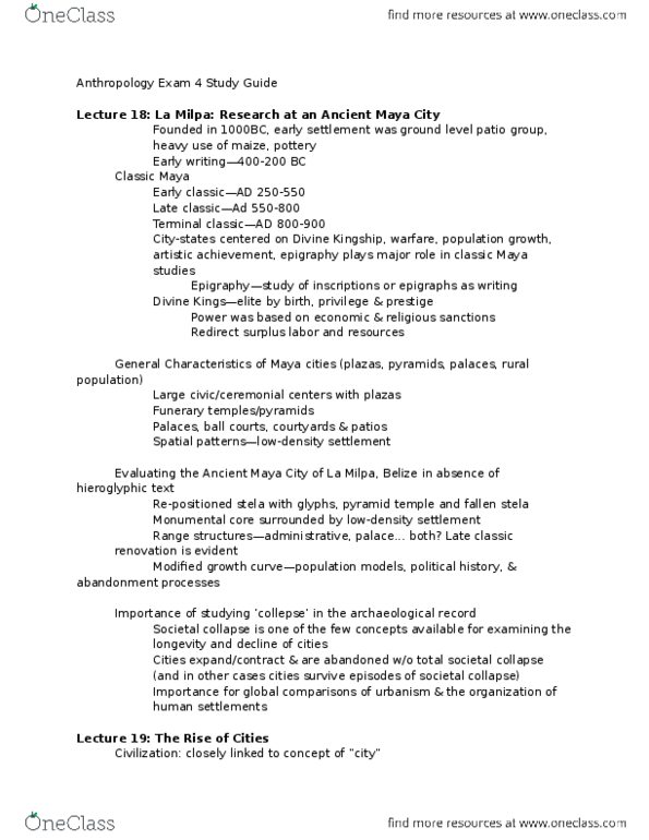 ANT 101 Lecture Notes - Lecture 4: Urban Sprawl, Pueblo Bonito, Societal Collapse thumbnail