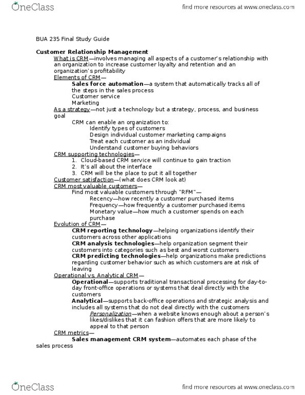 BUA 235 Lecture Notes - Lecture 4: Enterprise Application Integration, Supplier Relationship Management, Customer Relationship Management thumbnail