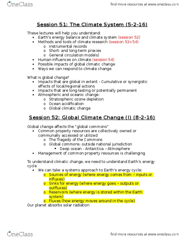 ENV100Y5 Lecture Notes - Lecture 51: Tropospheric Ozone, Greenhouse Effect, Global Warming Potential thumbnail