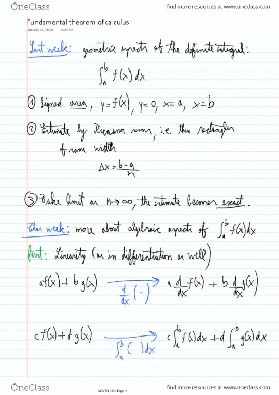 MATH 101 Lecture 4: Algebraic aspects of the definite integral thumbnail