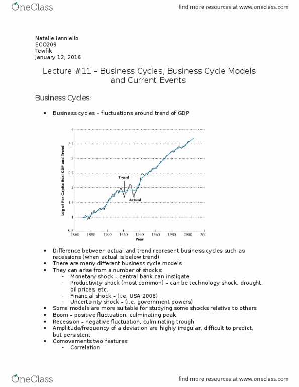 ECO209Y5 Lecture Notes - Lecture 11: Business Cycle, Procyclical And Countercyclical, Money Supply thumbnail