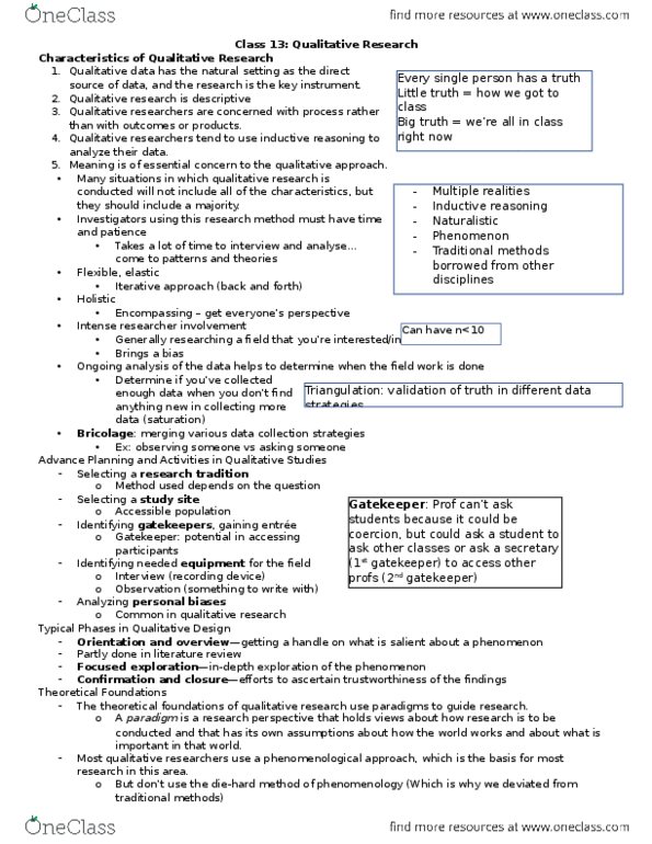 HSS 3101 Lecture Notes - Lecture 13: Qualitative Research, Qualitative Property, Fieldnotes thumbnail