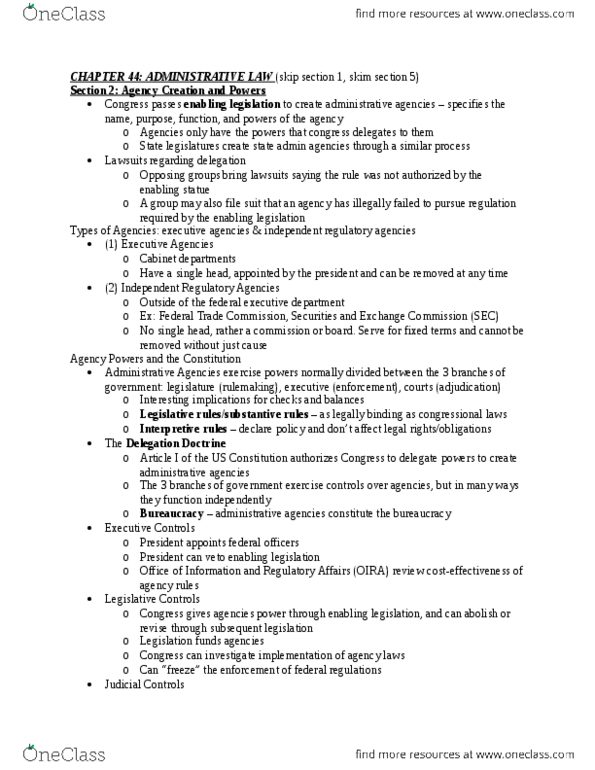 BUS 410 Chapter Notes - Chapter 44: Administrative Procedure Act (United States), Regulatory Agency, United States Federal Executive Departments thumbnail