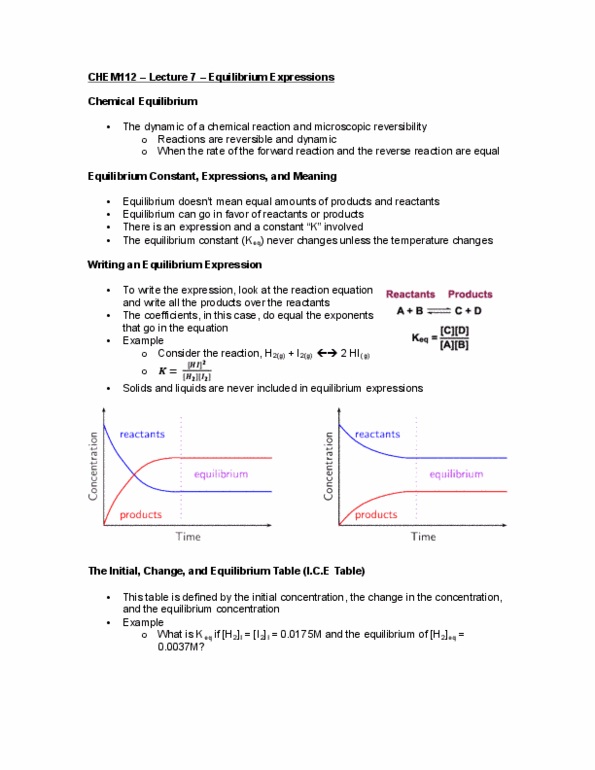 CHEM 112 Lecture Notes - Lecture 7: Microscopic Reversibility, Equilibrium Constant, Partial Pressure thumbnail