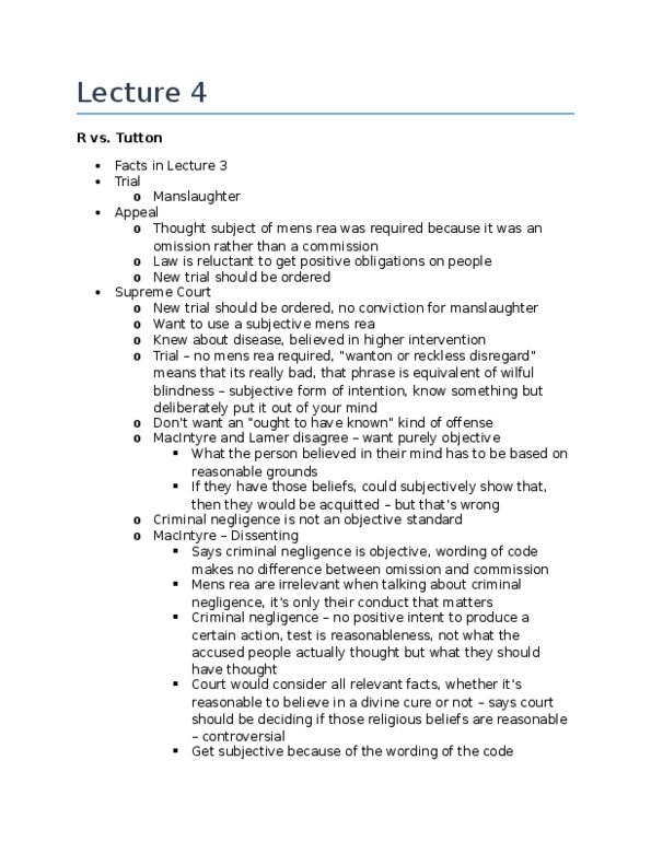 Philosophy 2080 Lecture Notes - Lecture 18: Murder, Criminal Negligence, Strict Constructionism thumbnail