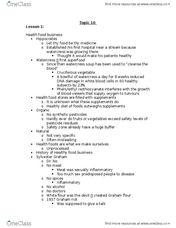 CHEM 181 Lecture Notes - Lecture 1: John Harvey Kellogg, Short-Chain Fatty Acid, Red Wine Headache thumbnail