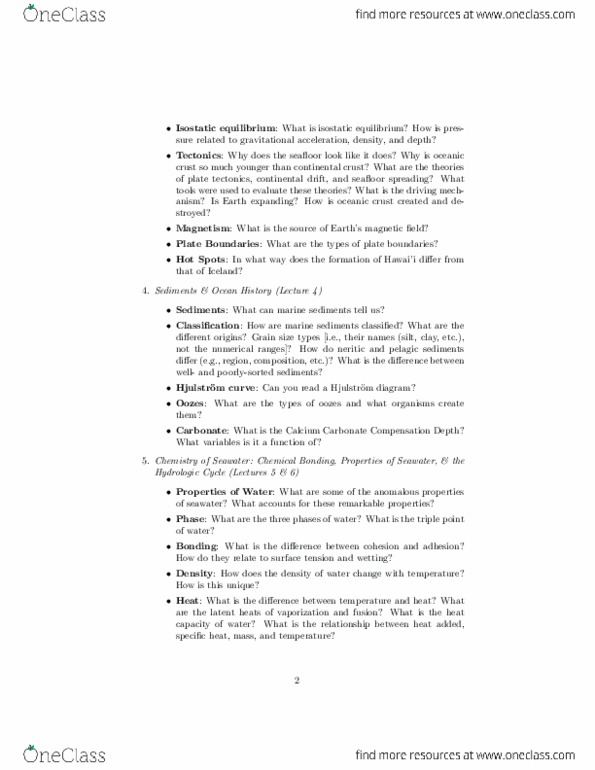 OCG 451 Lecture Notes - Lecture 5: Pelagic Sediment, Continental Crust, Oceanic Crust thumbnail