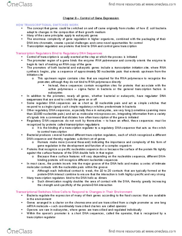 BIO206H5 Chapter Notes - Chapter 8: Lac Repressor, Lac Operon, Regulatory Sequence thumbnail