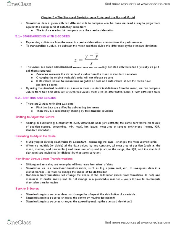 STA215H5 Chapter Notes - Chapter 5: Standard Deviation, Frequency Distribution, Normal Distribution thumbnail