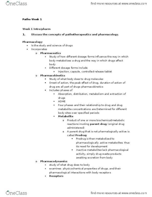 PAT 20A/B Lecture Notes - Lecture 1: Dosage Form, Drug Injection, Drug Metabolism thumbnail