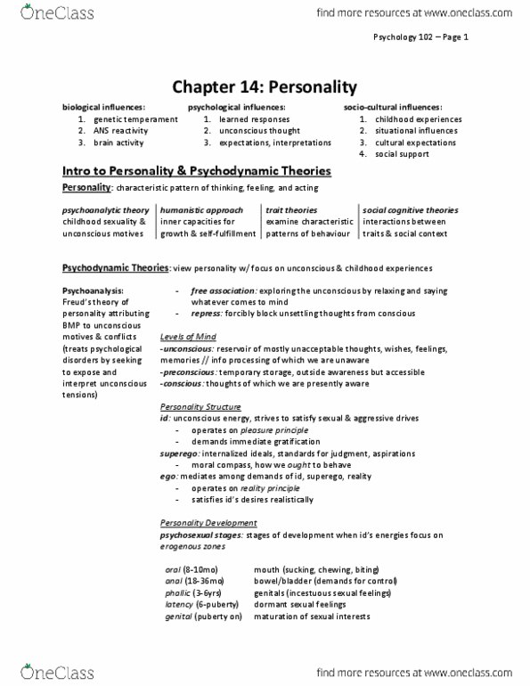 PSYC 102 Chapter Notes - Chapter 14: Isabel Briggs Myers, Rorschach Test, Thematic Apperception Test thumbnail