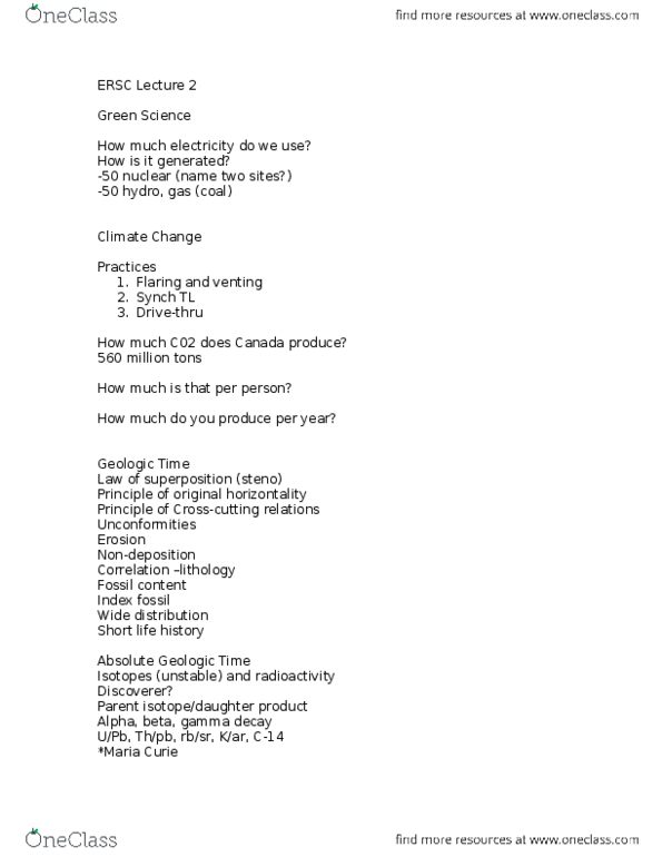 ERSC 1F90 Lecture Notes - Lecture 2: Gamma Ray, Radiocarbon Dating, List Of Index Fossils thumbnail