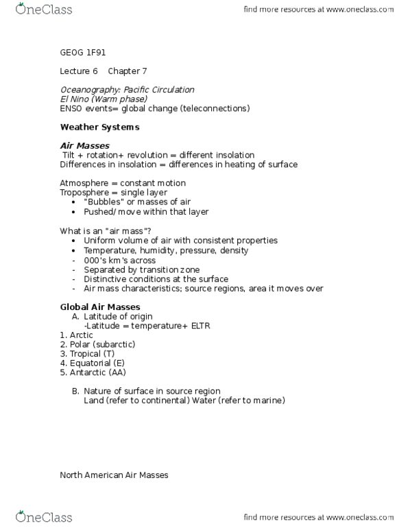 GEOG 1F91 Lecture Notes - Lecture 6: Polar Front, Cold Front, Air Mass thumbnail