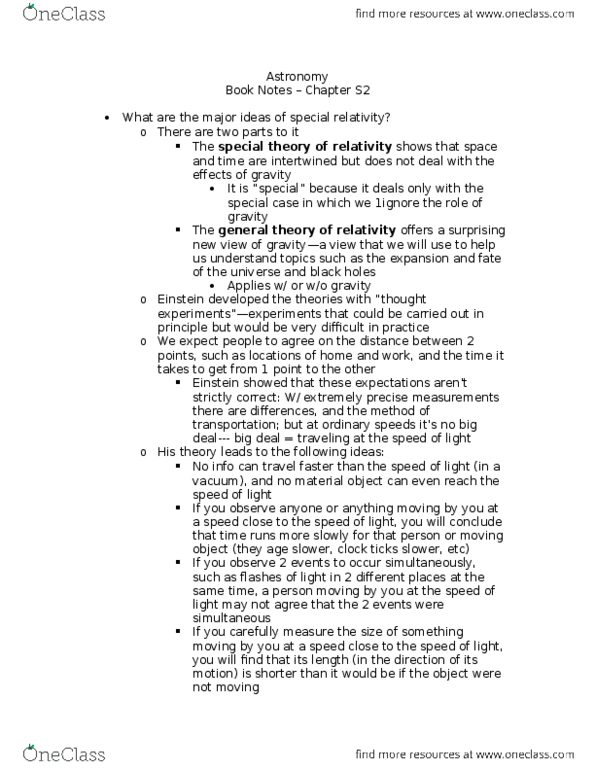 ASTR 1210 Chapter Notes - Chapter S2: Thought Experiment, Green Flash, Length Contraction thumbnail